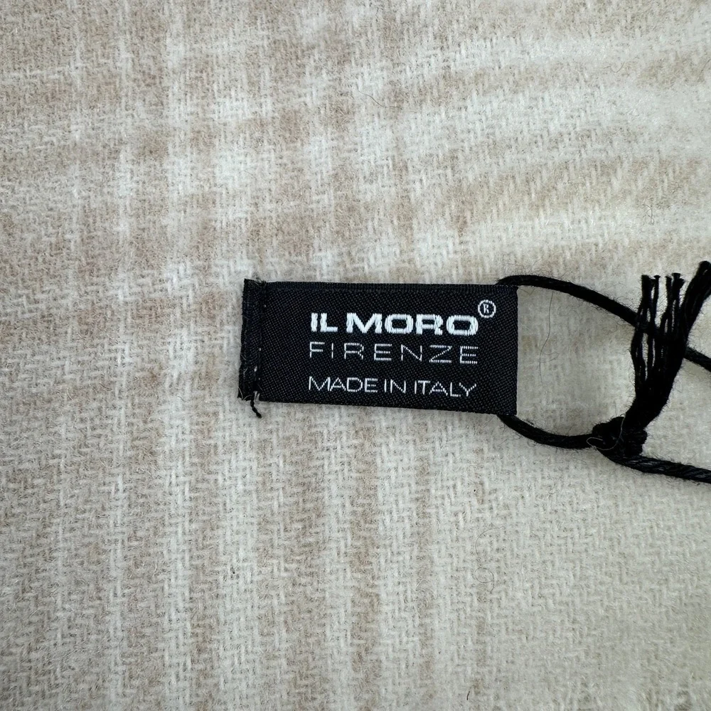 Il Moro Firenze Wool Cashmere Scarf Made in Italy Plaid Cream Beige RN 75343
